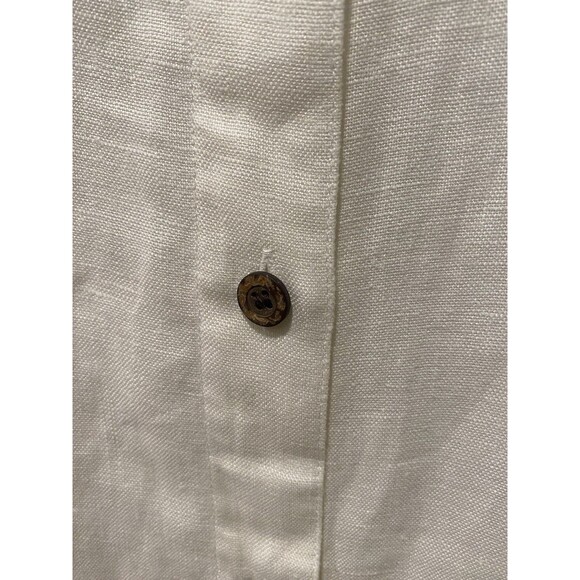 Chicos 100% Linen White Button Down Camp Shirt wood tone buttons Minimalist Sz 2 - Picture 3 of 7